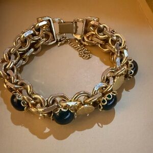 Vintage Chunky Golden Green Gems Chain Bracelet